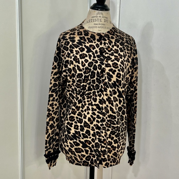 sabbia rosa Leopard Print Cardigan made in italy Lana/Angora w/velvet decoration - Picture 1 of 11